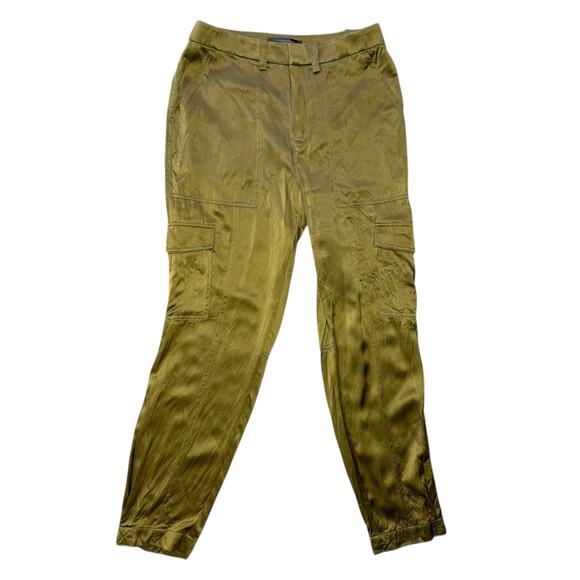 Banana Republic Women's Allure 100% Silk Cargo Pants Dark Chartreuse Size 0 - Picture 4 of 12